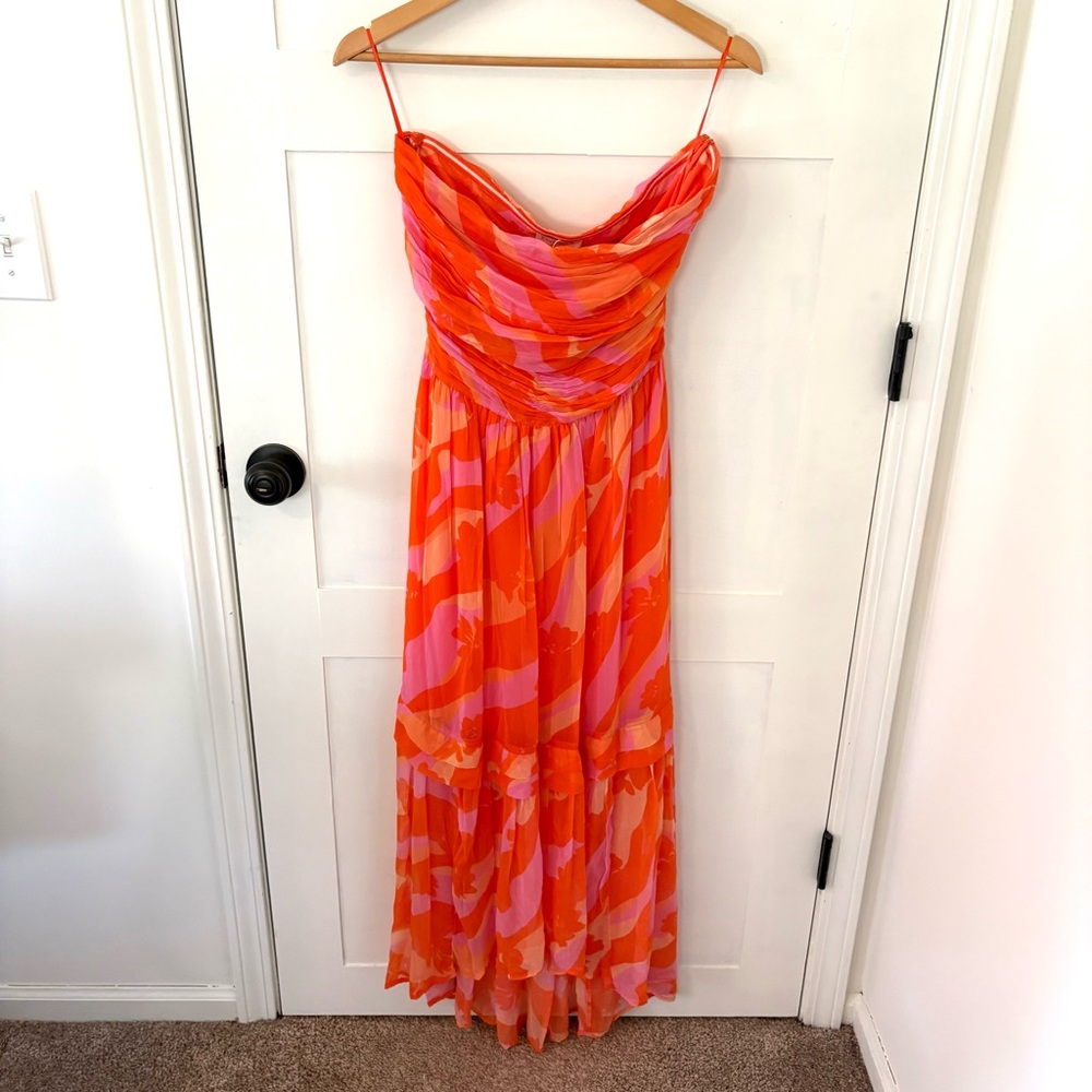 Ramy Brook Bernadette Midi Strapless Dress in Zinnia Combo. Size 10. - Picture 5 of 16